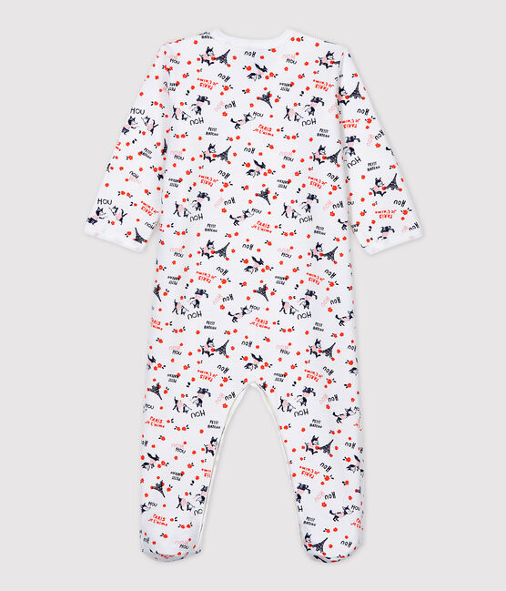 Tutina pigiama bebè Parigi in molleton di cotone biologico bianco MARSHMALLOW/bianco MULTICO