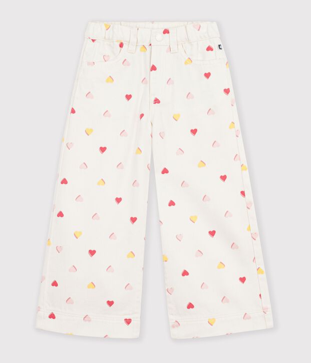 Pantaloni a gamba ampia in cotone bambino ecru/multicolore