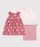 Set due pezzi neonato in cotone con cardigan tinta unita e abito con stampa rosa ROSEWOOD/ MULTICO