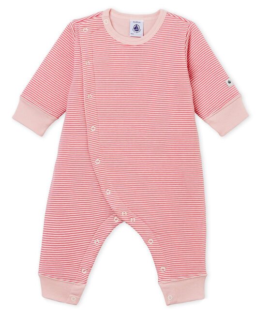 Tutina pigiama senza piedi in tubique da neonato rosa CHEEK/bianco MARSHMALLOW