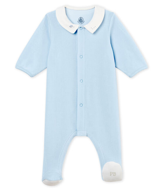 Tutina pigiama bebè maschietto in velluto di cotone tinta unita blu FRAICHEUR