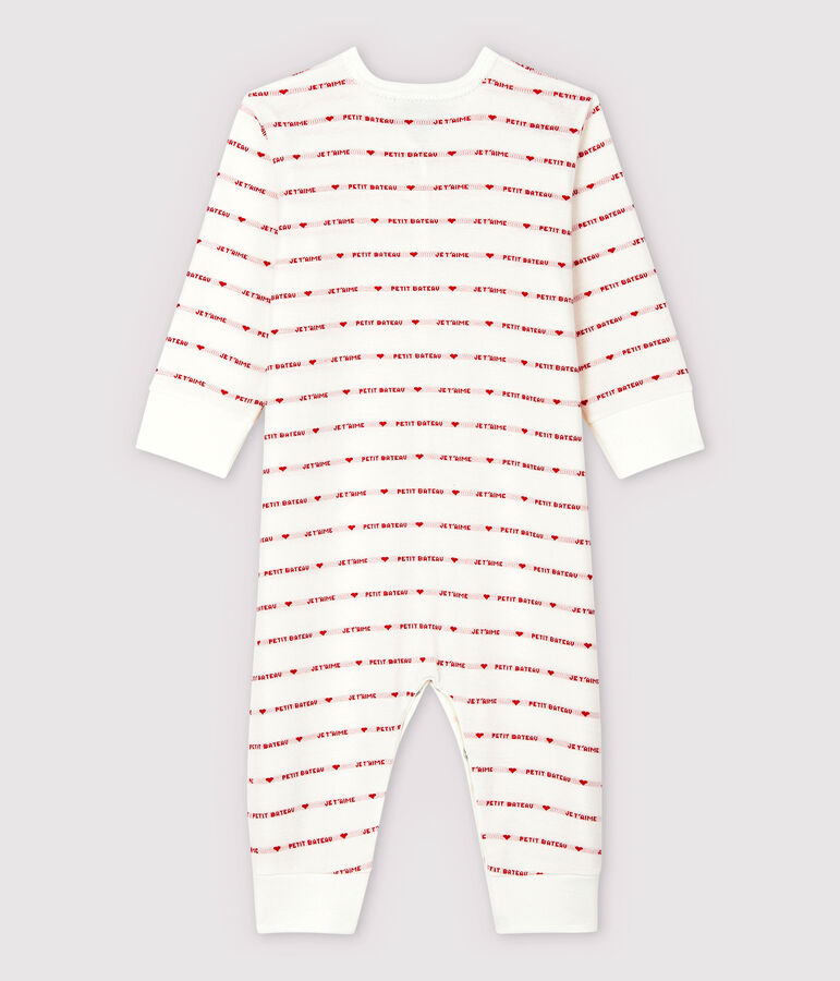 Tutina pigiama senza piedi Petit Bateau Je T'aime beb&egrave; in jacquard bianco/rosso