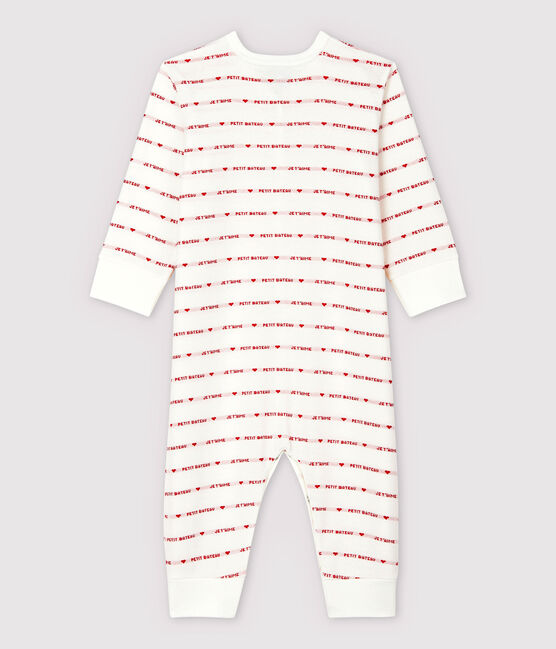 Tutina pigiama senza piedi Petit Bateau "Je T'aime" bebè in jacquard bianco MARSHMALLOW/rosso TERKUIT
