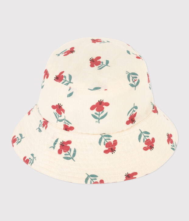 Cappellino in garza di cotone a fiori bambina ecru/multicolore