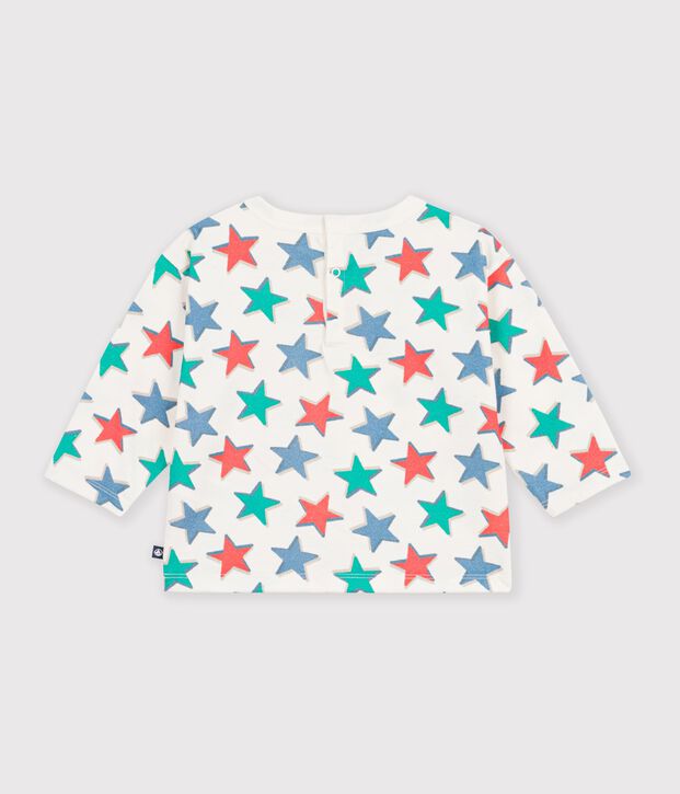 T-shirt a maniche lunghe in cotone con stelle stampate neonato ecru/multicolore