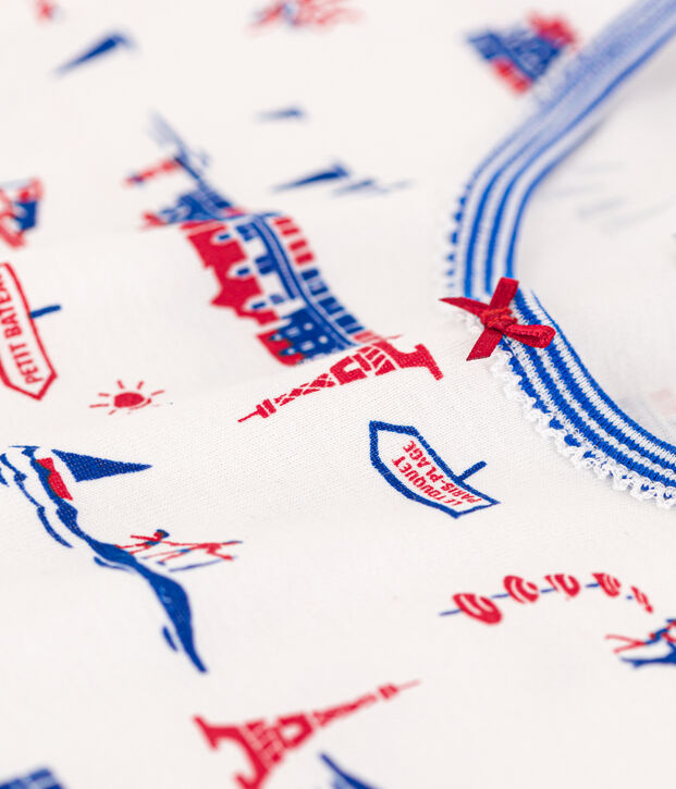 Pigiama corto fantasia Parigi bambina in cotone bianco/multicolore