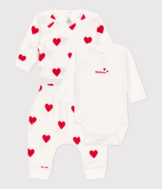 Completo con 3 pezzi in cotone per bebè bianco MARSHMALLOW/rosso TERKUIT