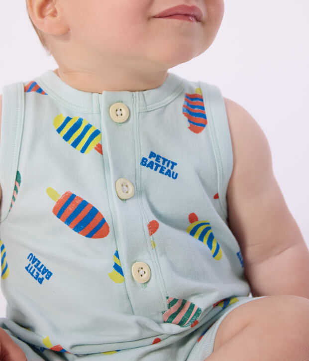 Tuta corta in cotone con gelati stampati neonato blu/multicolore