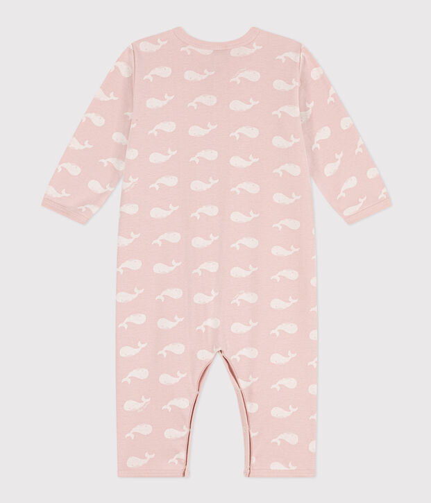 Tutina pigiama senza piedi in cotone stampato rosa/bianco