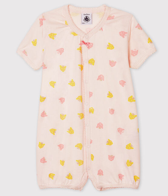 Tutina corta bebè femmina a costine rosa FLEUR/bianco MULTICO