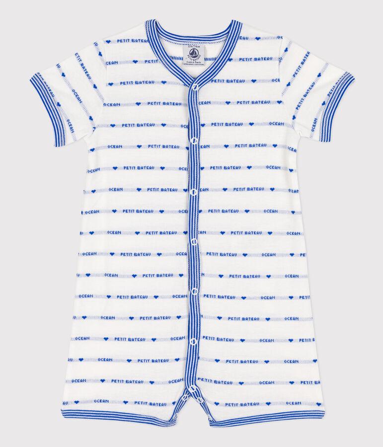 Tutina corta in jacquard di cotone beb&egrave; bianco/blu