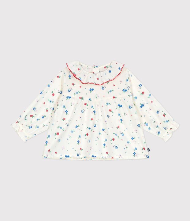 Blusa a maniche lunghe in cotone con stampa a fiori neonata bianco/multicolore