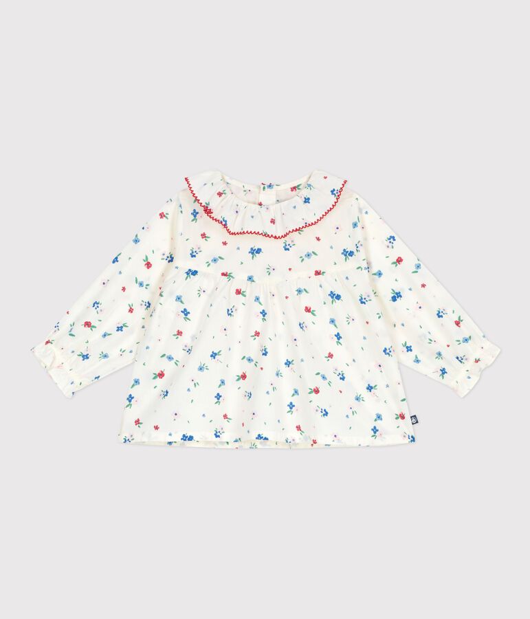 Blusa a maniche lunghe in cotone con stampa a fiori neonata bianco MARSHMALLOW/bianco MULTICO