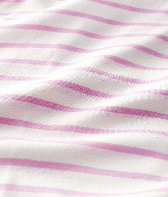 T-shirt in cotone/lino a righe Donna bianco MARSHMALLOW/rosa BOHEME