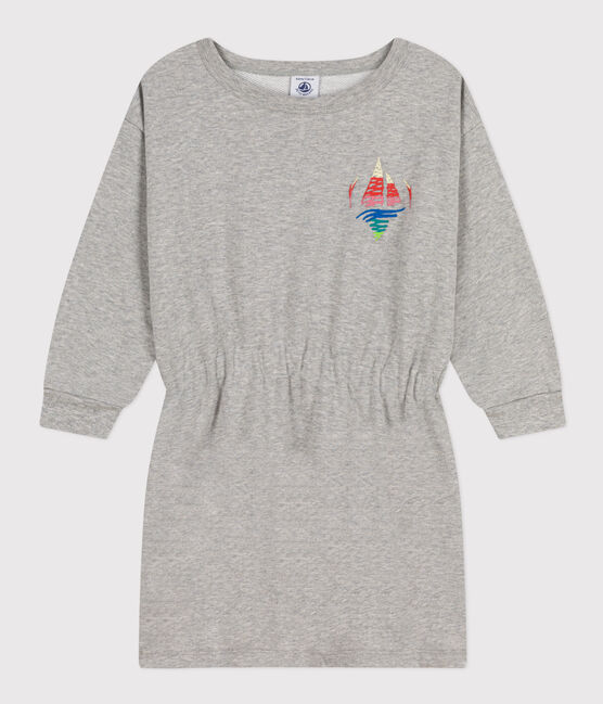 Abito a maniche lunghe in molleton spazzolato bambina grigio CHATON CHINE