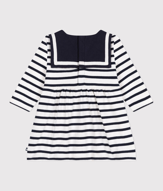 Abito a maniche lunghe in cotone spesso a righe neonato bianco MARSHMALLOW/blu SMOKING