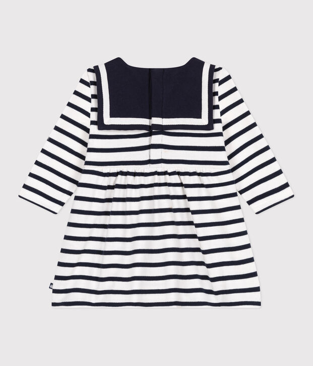 Abito a maniche lunghe in cotone spesso a righe neonato bianco/blu