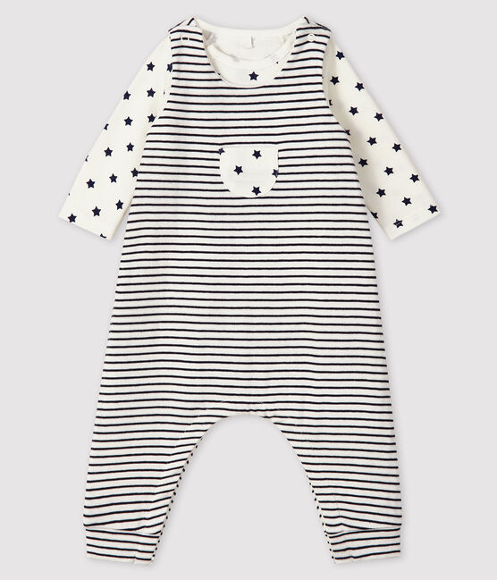 Completo 2 pezzi in tessuto tubico neonato bianco MARSHMALLOW/blu SMOKING