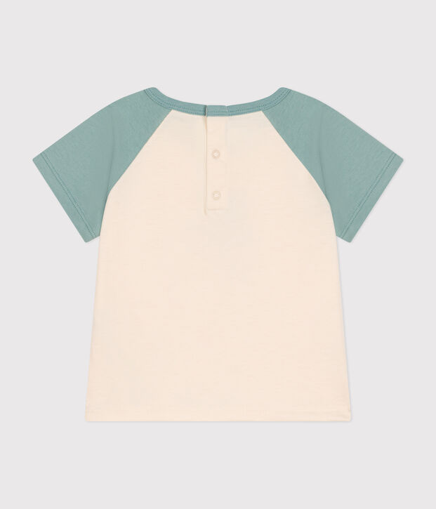 T-shirt a maniche corte in jersey sottile neonato ecru/verde