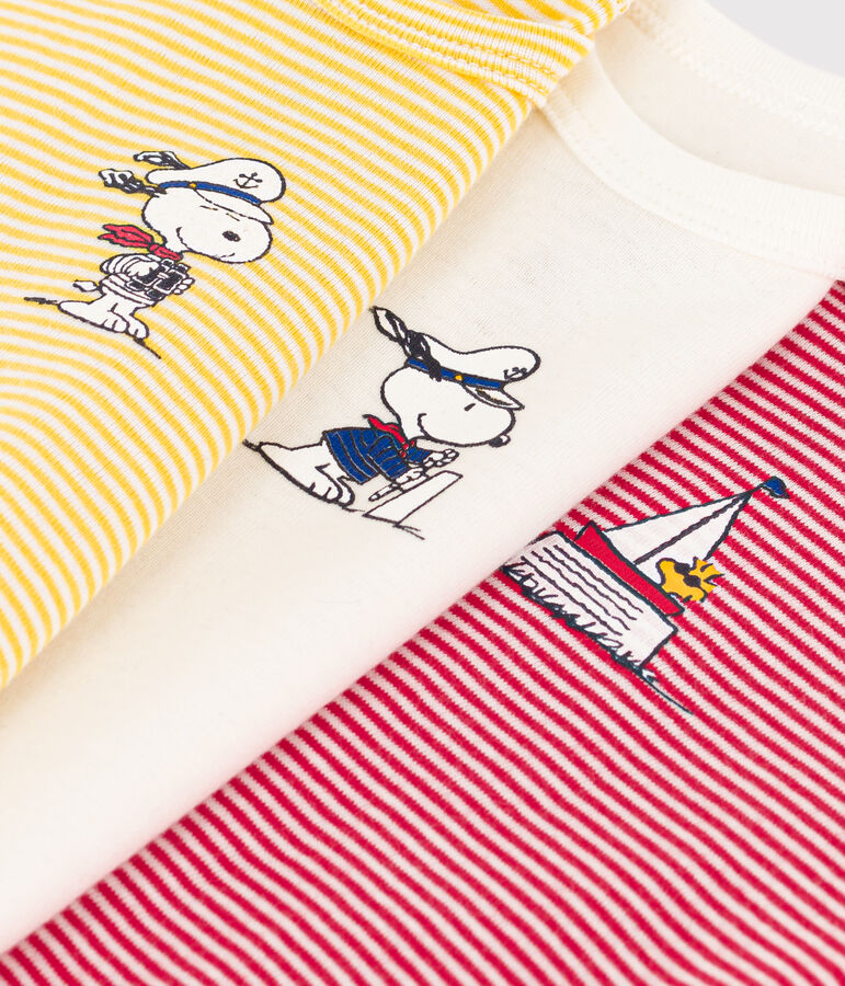 Confezione da 3 body beb&egrave; a maniche corte in cotone Petit Bateau X Snoopy multicolore