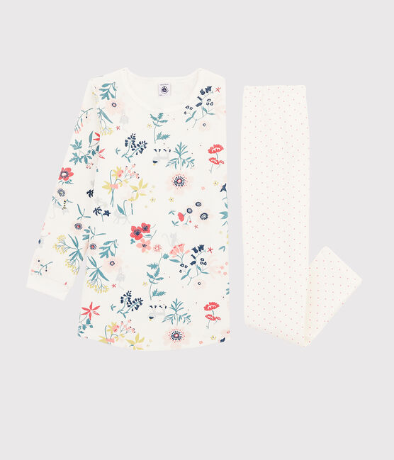 Camicia da notte a fiori bambina in ciniglia con leggings bianco MARSHMALLOW/bianco MULTICO