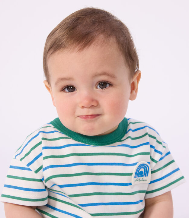 T-shirt a maniche corte in cotone a righe neonato bianco/multicolore