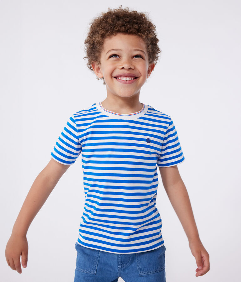 T-shirt a maniche corte in cotone a righe bambino blu/bianco