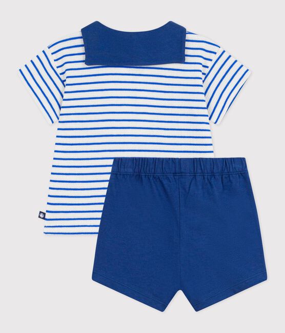 Set 2 pezzi in cotone con T-shirt con colletto alla marinara neonato blu MILK/ PERSE
