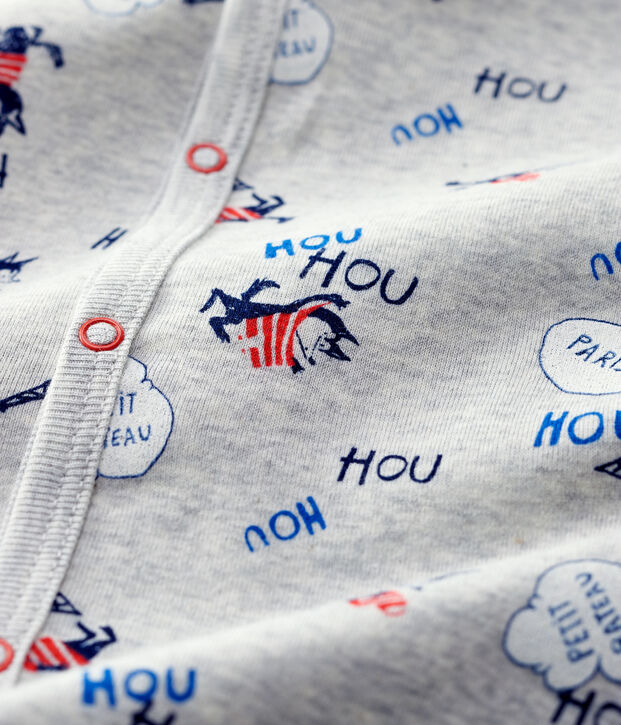 Tutina pigiama senza piedi Parigi beb&eacute; in cotone biologico grigio/multicolore