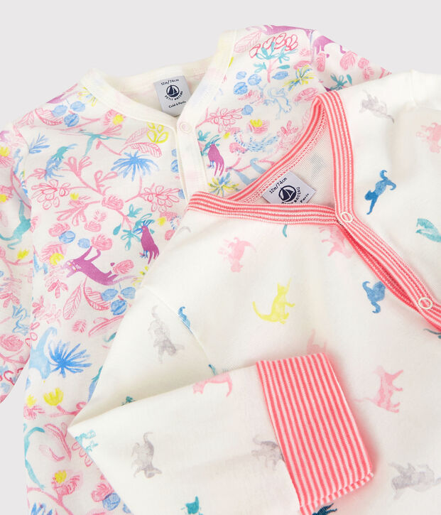 Confezione da 2 tutine pigiama beb&egrave; femmina in cotone multicolore