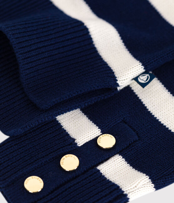 Maglione a collo alto in misto lana e cotone a righe donna blu SOIR/ MARSHMALLOW