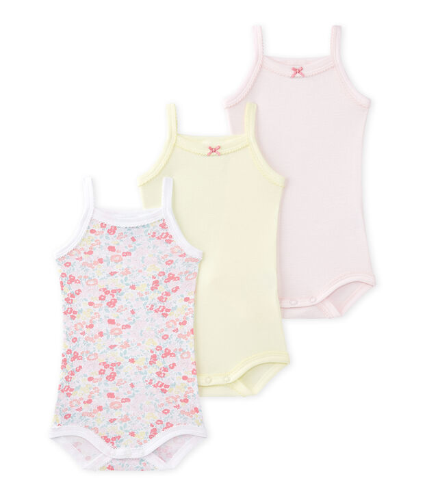 Lotto di 3 bodies per beb&eacute; femmina con spalline bianco