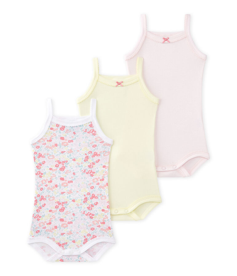 Lotto di 3 bodies per beb&eacute; femmina con spalline bianco