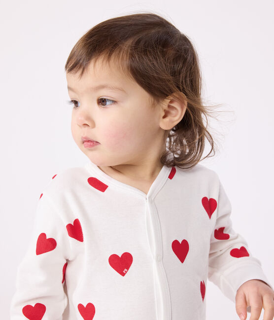 Tutina pigiama senza piedi bebè in cotone motivo cuore bianco MARSHMALLOW/rosso TERKUIT