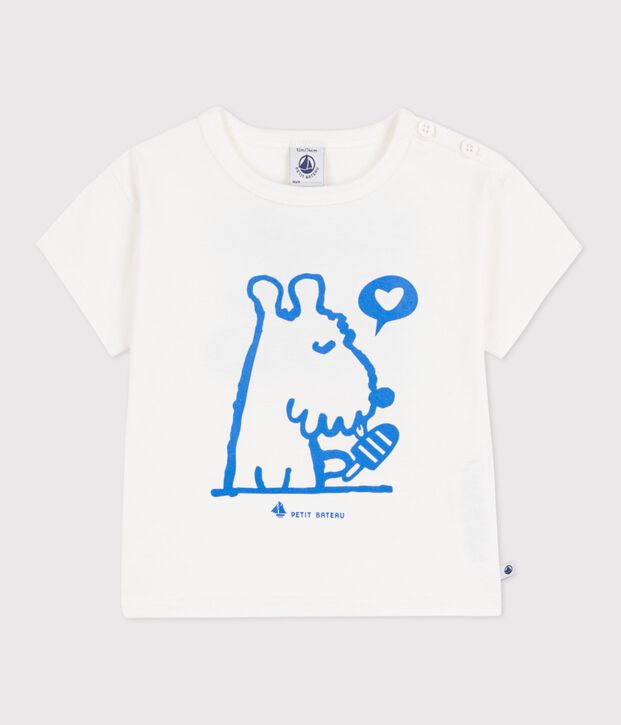 T-shirt a maniche corte in cotone con motivo di cane neonato bianco