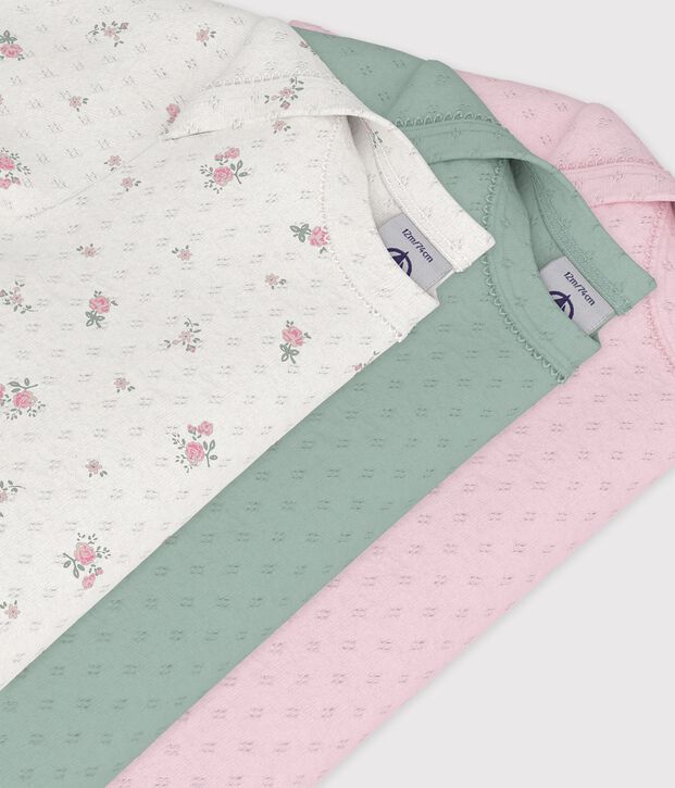 Set di body a maniche corte in cotone traforato con stampa a fiori neonata multicolore