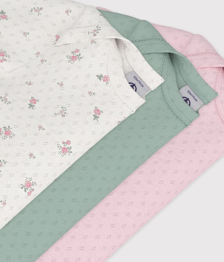 Set di body a maniche corte in cotone traforato con stampa a fiori neonata multicolore