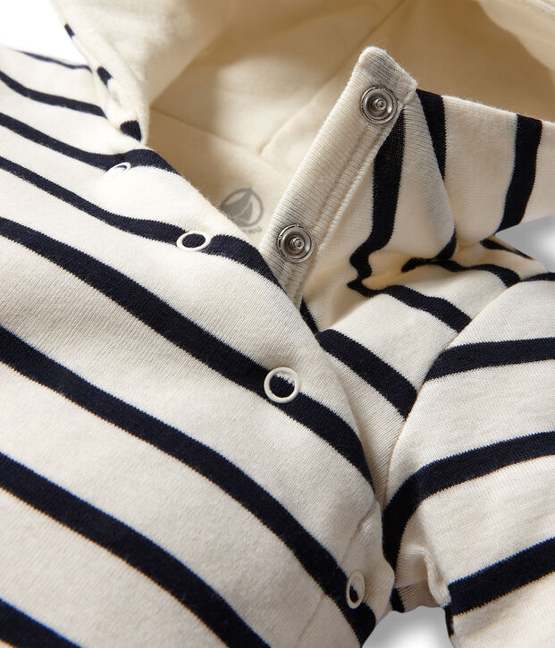Tutina beb&eacute; con cappuccio a righe bianco/blu