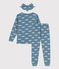 Pigiama con uccellini con maschera bambina in cotone blu ROVER/bianco MARSHMALLOW