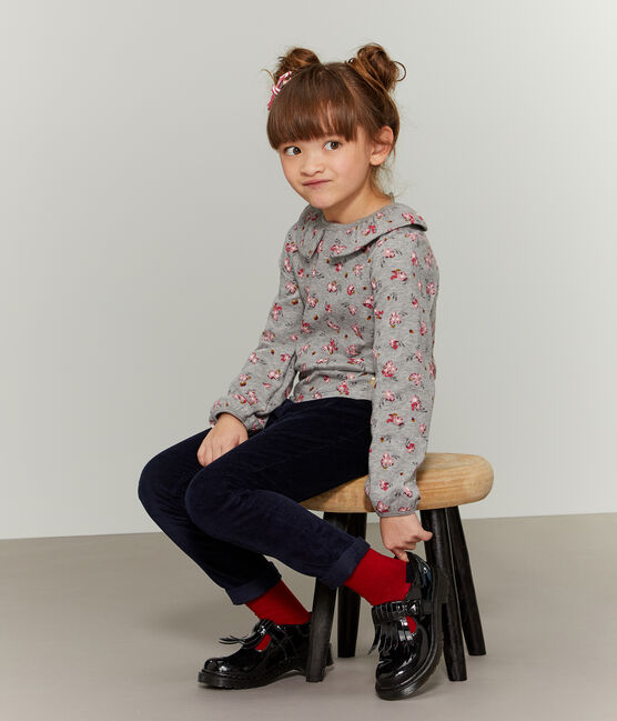 T-shirt maniche lunghe bambina grigio BELUGA/bianco MULTICO