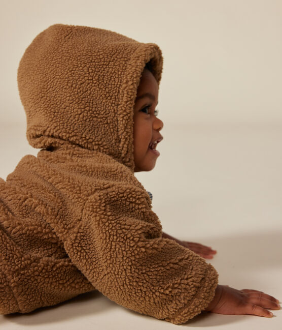 Giacca con cappuccio in sherpa neonato marrone BRINDILLE
