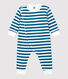 Tutina in ovatta senza piedi bebè a righe blu in cotone