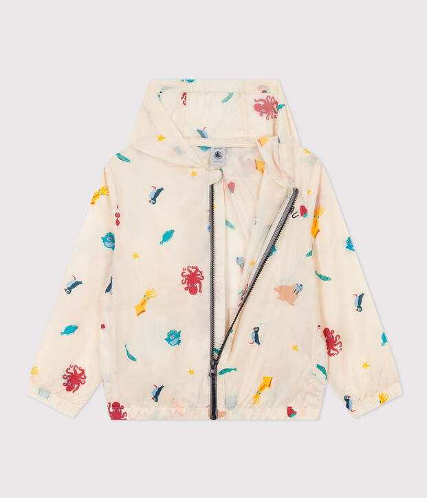 Giacca a vento in tessuto riciclato unisex ecru/multicolore