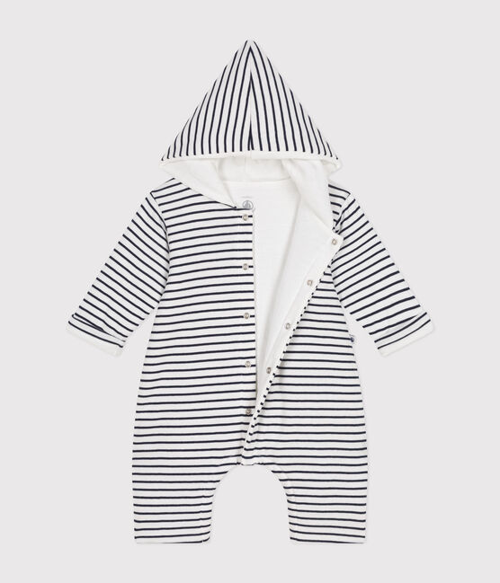 Tutina lunga bebè in ovattina con cappuccio in cotone bianco MARSHMALLOW/blu SMOKING