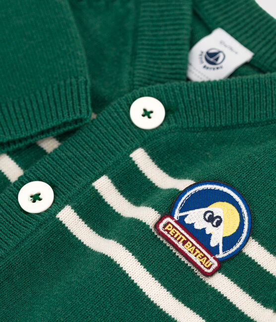 Cardigan in maglia di misto lana e cotone a righe neonato verde WILLOW/ AVALANCHE