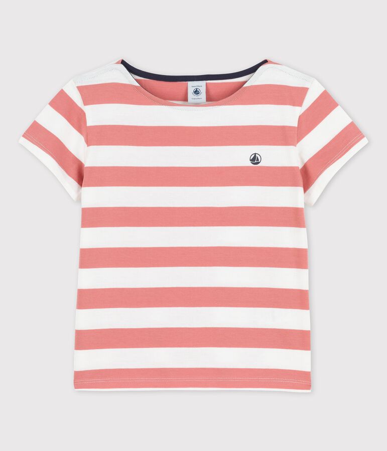 T-shirt a maniche corte in cotone bambina rosa/bianco
