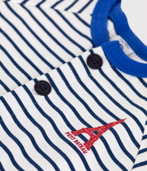 Tutina corta in jersey sottile neonato bianco/blu