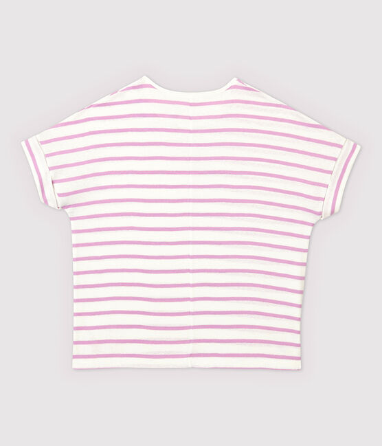T-shirt in cotone/lino a righe Donna bianco MARSHMALLOW/rosa BOHEME