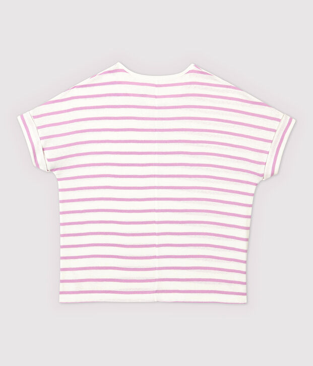 T-shirt in cotone/lino a righe Donna bianco/rosa