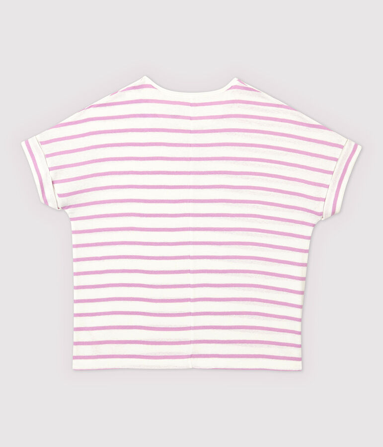 T-shirt in cotone/lino a righe Donna bianco/rosa